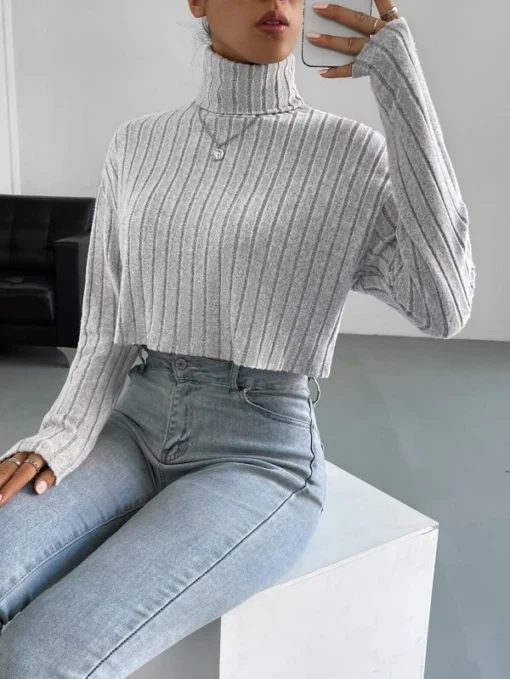 Shein High Neck Drop Shoulder Ribbed Knit Tee - Image 4