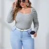Shein Plus Striped Scoop Neck Tee