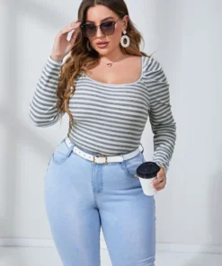 Shein Plus Striped Scoop Neck Tee