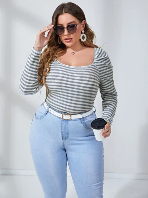 Shein Plus Striped Scoop Neck Tee