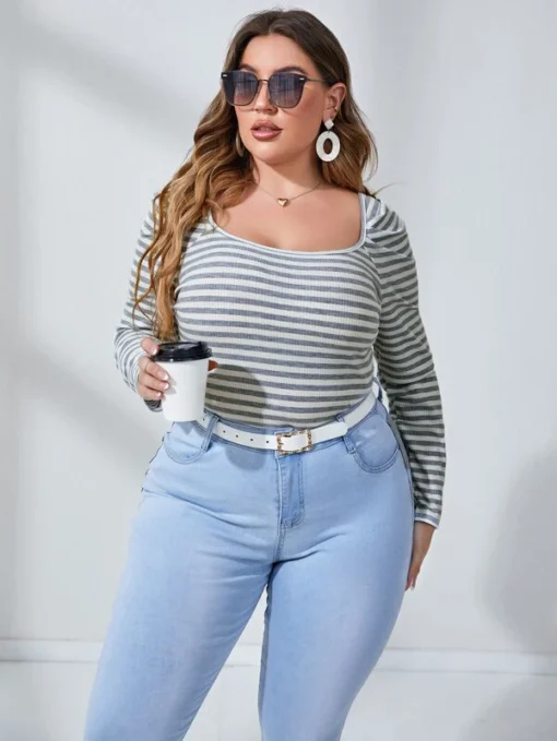 Shein Plus Striped Scoop Neck Tee - Image 4