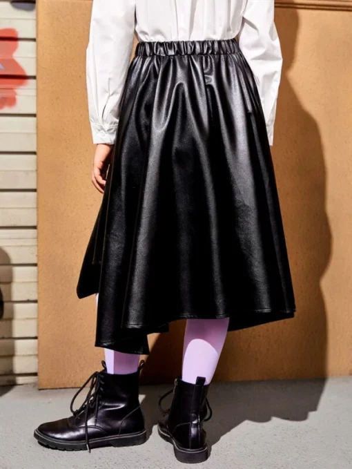 SHEIN Girls Asymmetrical Hem PU Leather Skirt - Image 3