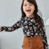 SHEIN Toddler Girls Floral Print Mock Neck Tee