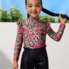 SHEIN Toddler Girls Leopard & Floral Print Ruffle Trim Tee