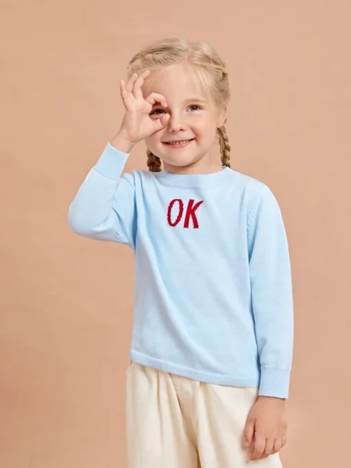 SHEIN Toddler Girls Letter Pattern Sweater