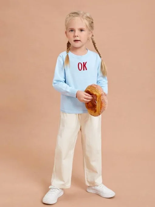 SHEIN Toddler Girls Letter Pattern Sweater - Image 3
