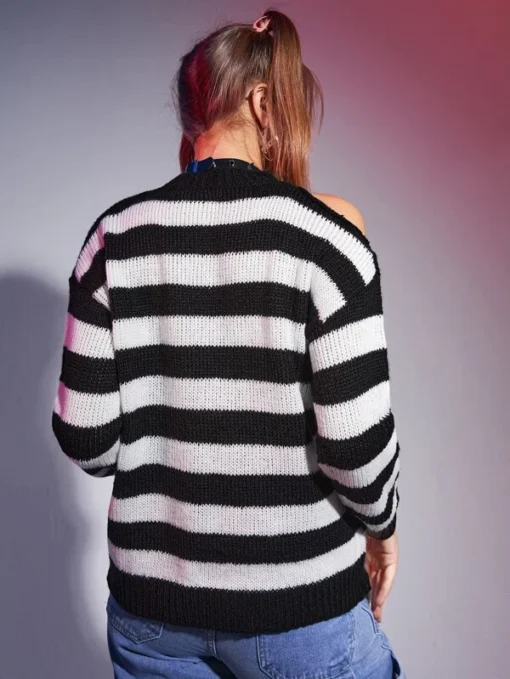 ROMWE Striped Cut Out Sweater - Image 2