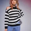 ROMWE Striped Cut Out Sweater