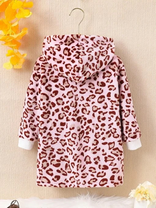Shein Toddler Girls Leopard Pattern Drop Shoulder Hooded Teddy Coat Without Sweater - Image 2
