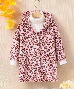 Shein Toddler Girls Leopard Pattern Drop Shoulder Hooded Teddy Coat Without Sweater