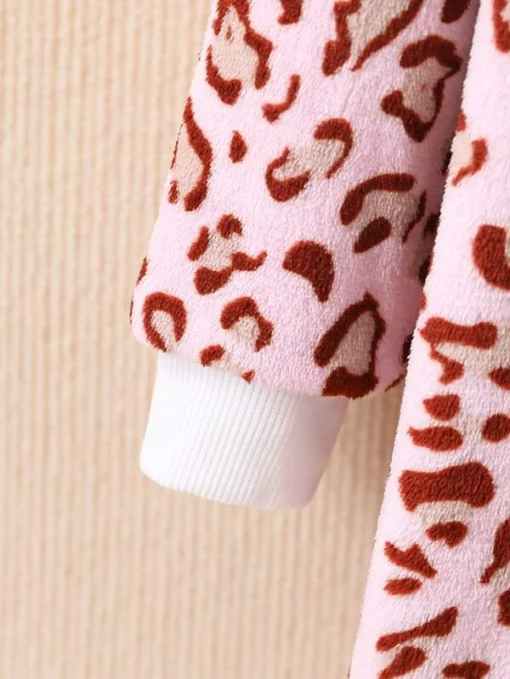 Shein Toddler Girls Leopard Pattern Drop Shoulder Hooded Teddy Coat Without Sweater - Image 4