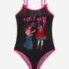 Shein Slogan Cartoon Figure Graphic Ringer Bow Decor Teddy Bodysuit