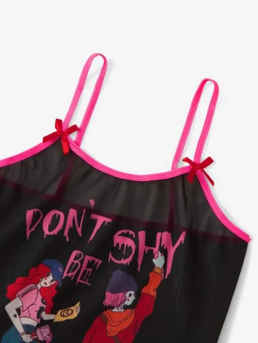 Shein Slogan Cartoon Figure Graphic Ringer Bow Decor Teddy Bodysuit - Image 3