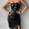 Shein Split Hem Sequin Tube Bodycon Dress