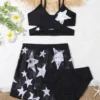 Shein Girls Star Print Wrap Bikini Swimsuit With Beach Skirt