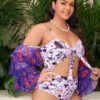 Shein Plus Allover Print Tiered Layer Sleeve One Piece Swimsuit