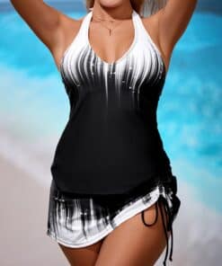 CHICME Ombre Ruched Drawstring Tankini Set