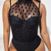 rosewe Mesh Stitching Polka Dot Black One Piece Swimwear