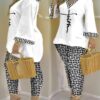 CHICME Plus Size Faith Geometric Print Bell Sleeve Top & Pants Set