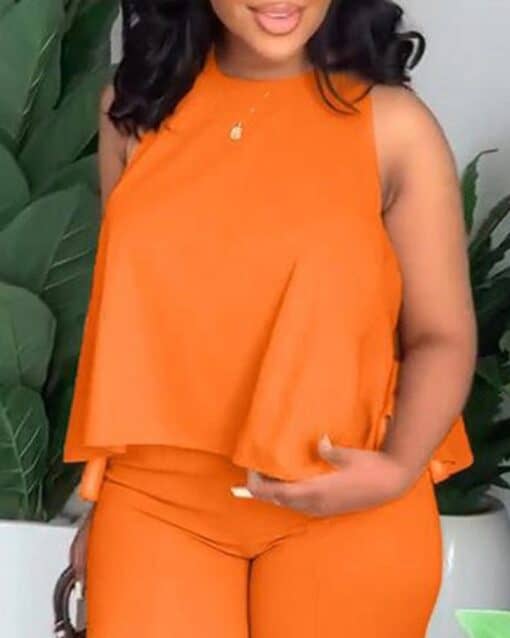 CHICME Plus Size Sleeveless Tank & Straight Leg Pants Set