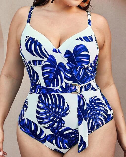 CHICME Plus Size Tropical Print Underwire One-Piece Swimsuit