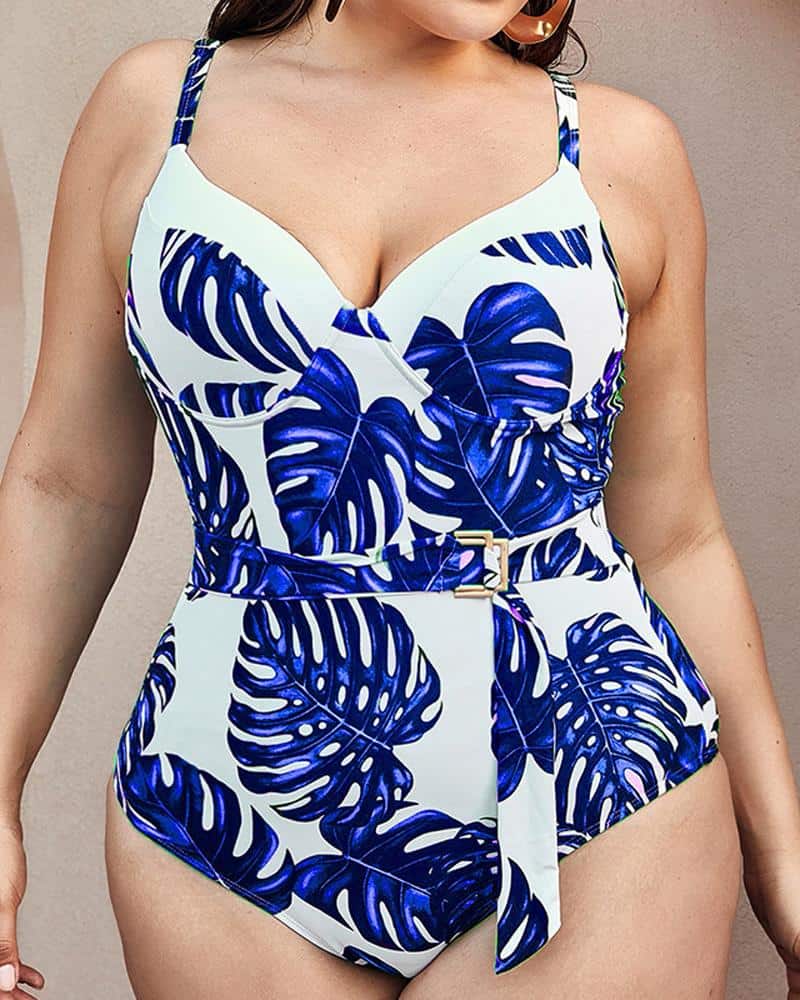 CHICME Plus Size Tropical Print Underwire One-Piece Swimsuit - Pink Shop