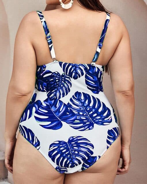 CHICME Plus Size Tropical Print Underwire One-Piece Swimsuit - Image 2