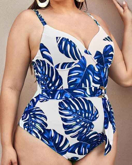 CHICME Plus Size Tropical Print Underwire One-Piece Swimsuit - Image 3