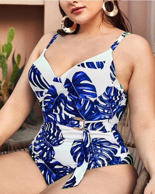 CHICME Plus Size Tropical Print Underwire One-Piece Swimsuit - Image 4