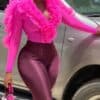 CHICME Ruffle Hem Plunge Long Sleeve Bodysuit