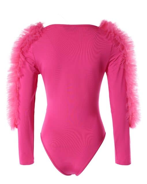 CHICME Ruffle Hem Plunge Long Sleeve Bodysuit - Image 4