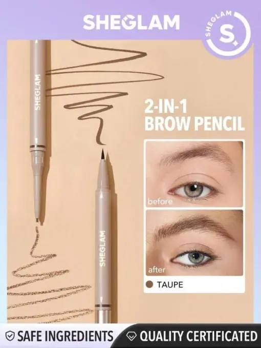 SHEGLAM Brows On Demand 2-In-1 Brow Pencil - Taupe Waterproof Liquid Eyebrow Pen Sweatproof Anti-Oil Natural Brow Filling Outlining Eyebrow Cream Gel Makeup