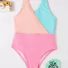 SHEIN Toddler Girls Color Block Bow Shoulder One Piece Swimsuit