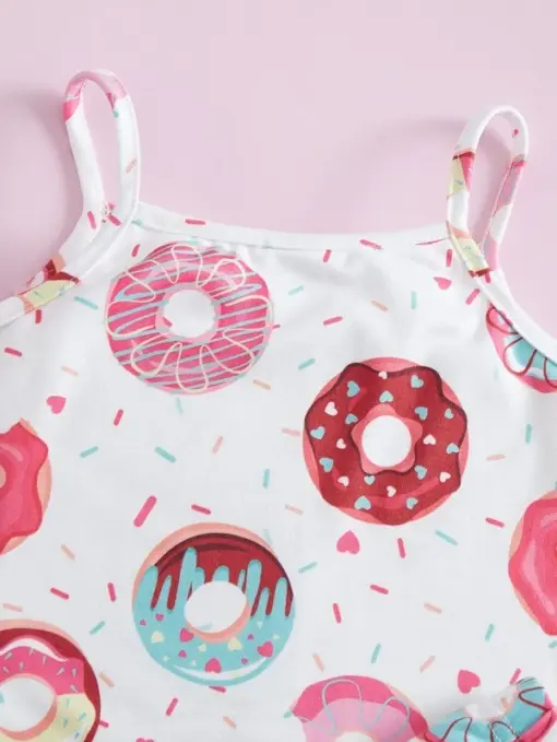 SHEIN Toddler Girls Donut Print Cami Top & Shorts - Image 3