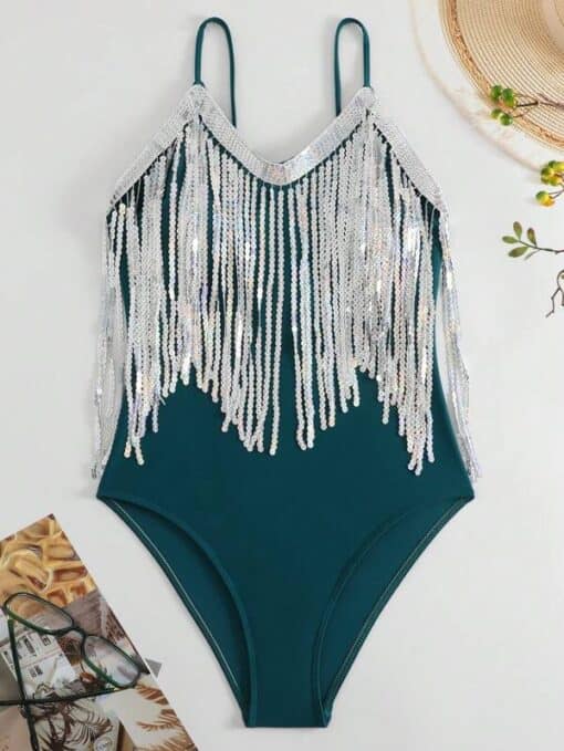SHEIN Fringe Trim One Piece Swimsuit