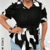 SHEIN Essnce Plus Brush Print Puff Sleeve Peplum Top
