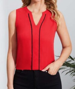 SHEIN NOTCH NECK CONTRAST PIPING TOP