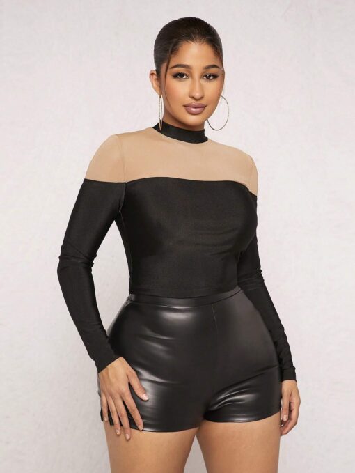 SHEIN SXY Two Tone Mock Neck Tee