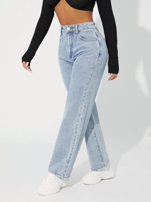 SHEIN PETITE High Waist Straight Leg Jeans