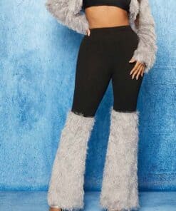 SHEIN SXY Two Tone Fuzzy Panel Flare Leg Pants