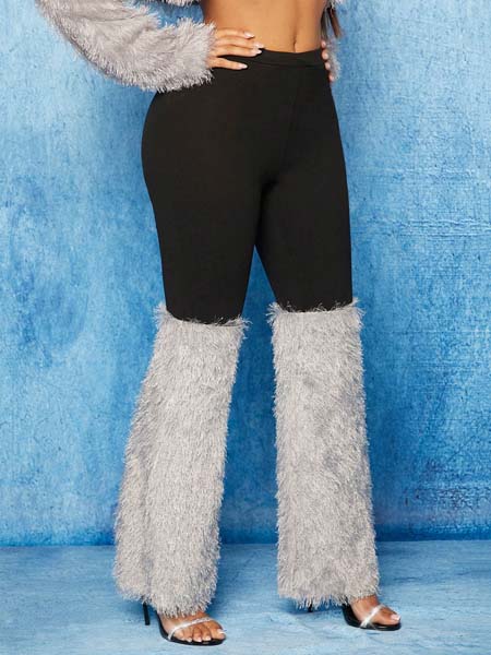 SHEIN SXY Two Tone Fuzzy Panel Flare Leg Pants - Image 3