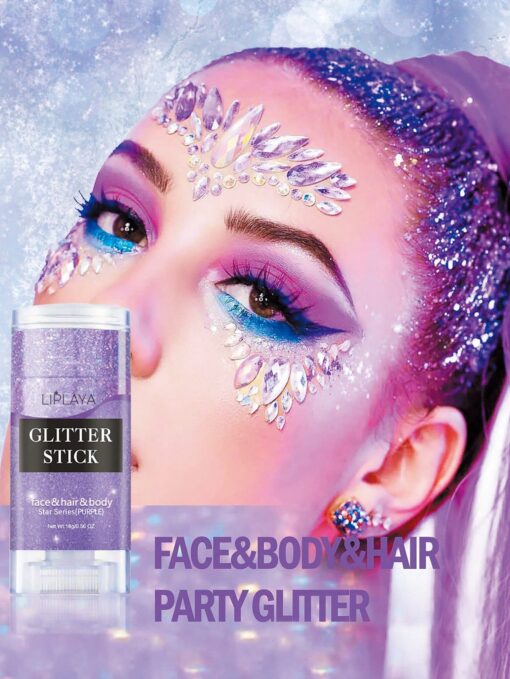 shein Purple Body Glitter Stick, Music Festival Rave Hair Accessories Glitter Makeup - Image 2