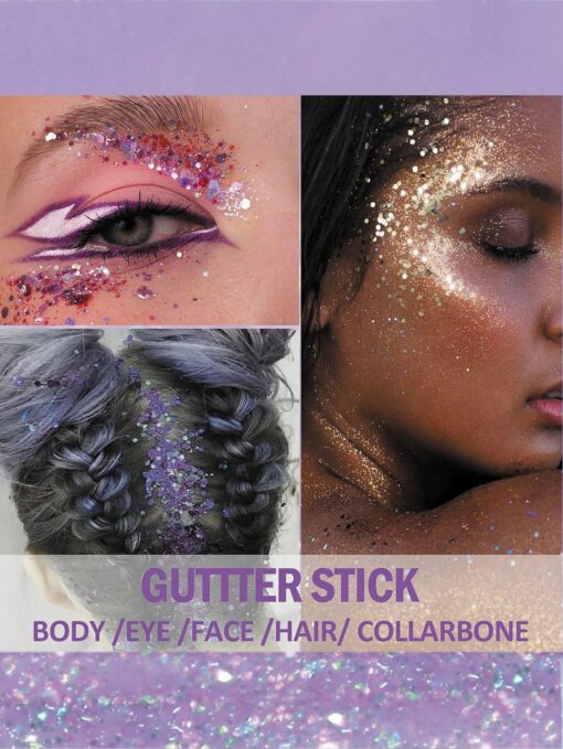 shein Purple Body Glitter Stick, Music Festival Rave Hair Accessories Glitter Makeup - Image 3