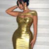 SHEIN SXY One Shoulder Cut Out Metallic Bodycon Dress