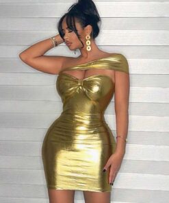 SHEIN SXY One Shoulder Cut Out Metallic Bodycon Dress