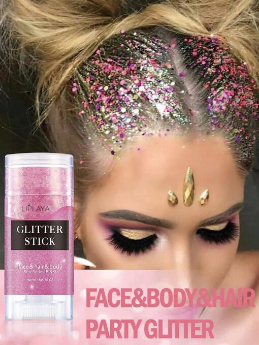 shein pink Body Glitter Stick, Music Festival Rave Hair Accessories Glitter Makeup