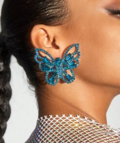 SHEIN SXY 1pair Butterfly Shape Waterdrop Rhinestone Earrings