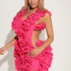 SHEIN SXY Pink Knitted Multi-Layer Ruffle Hem Detail Sleeveless Backless Dress