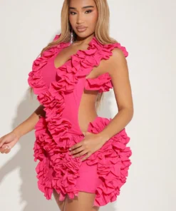 SHEIN SXY Pink Knitted Multi-Layer Ruffle Hem Detail Sleeveless Backless Dress