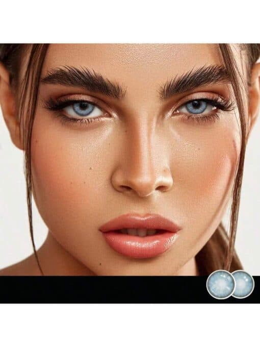 SHEIN 1 Pair Aier Blue Soft Colored Contact Lenses 42% Water Content 1 Year Disposable Fashion Makeup Lenses